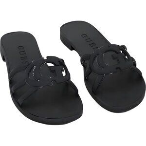GUESS Elyho Logo Cutout Jelly Slide Sandals Black Women US 6M